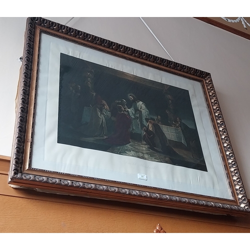 23 - Pair of 20th. C. Religious coloured prints, mounted in gilt frames . { 80cm H X 100cm W}.