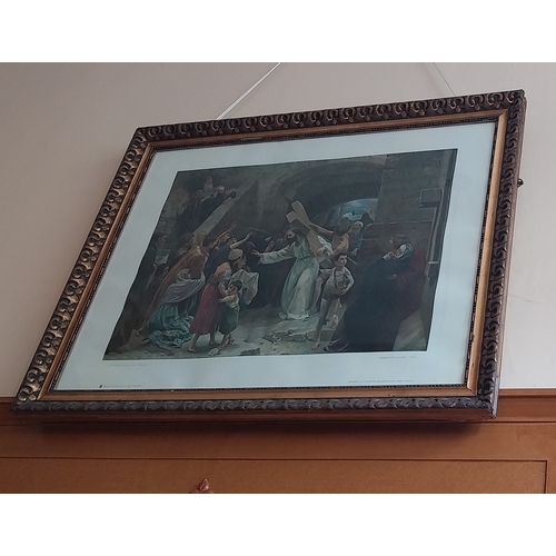 23 - Pair of 20th. C. Religious coloured prints, mounted in gilt frames . { 80cm H X 100cm W}.