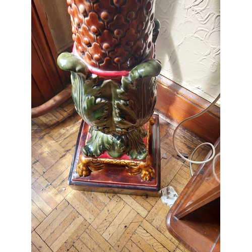 31 - 19th. C. glazed ceramic statue stand in the majolica manner. { 102cm H X 26cm Sq }.