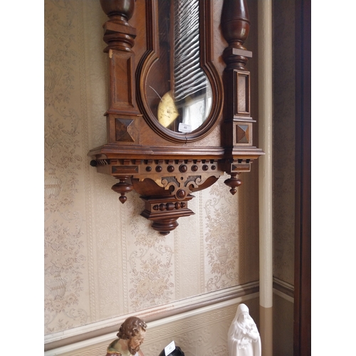 40 - 19th. C. mahogany Vienna keyhole wall clock the brass & porcelain dial with Roman numerals and pendu... 