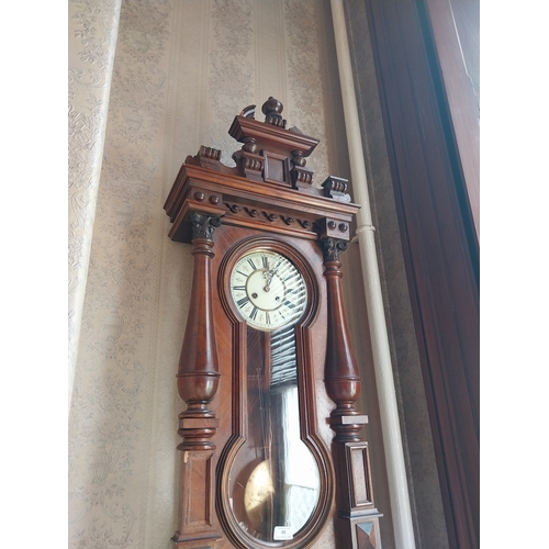 40 - 19th. C. mahogany Vienna keyhole wall clock the brass & porcelain dial with Roman numerals and pendu... 