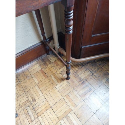 42 - 19th. C. mahogany side table, raised on turned tapered legs. { 77cm H X 60cm W X 43cm D }.