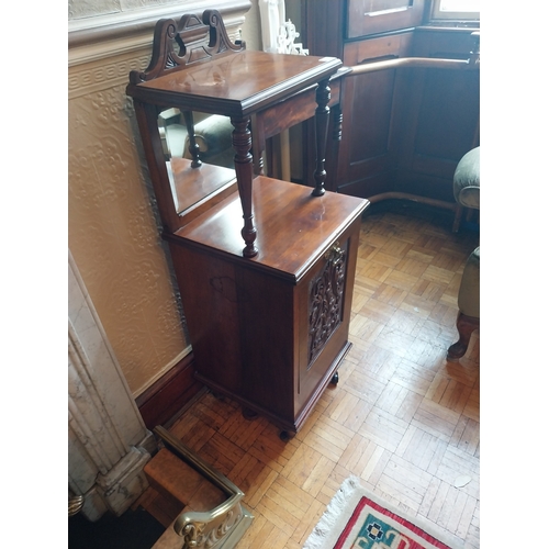 43 - 19th. C. mahogany purdonium with mirrored back, raised on turned legs. { 106cm H X 36cm W X 35cm D }... 