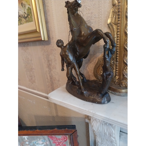 45 - Pair of bronzed spelter models of prancing horses.  {  37cm H X 23cm W X 11cm D }.