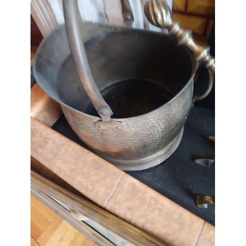 50 - Edwardian brass coal helmet. { 40cm H X 34cm W X 28cmn D }.