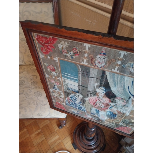 53 - 19th. C. rosewood fire screen with inset tapestry panel. { 152cm H X 55cm W X 32cm }.