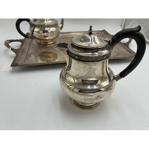 Irish silver five tea service - tea pot with ebony handle, hot water ...