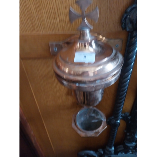 8 - 20th. Gilded brass wall mounted Holy Water Font { 40cm H X 20cm W X 16cm D }.
