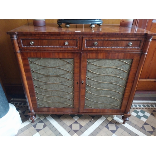 9 - Regency mahogany side cabinet the two short drawers above two blind doors. { 95cm H X 105cm W X 48cm... 