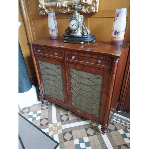 9 - Regency mahogany side cabinet the two short drawers above two blind doors. { 95cm H X 105cm W X 48cm... 