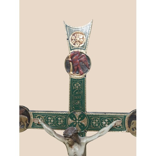 37 - 19th. C. polychrome painted crucifix of our Lord {   52cm H X 38m W X 4cm D }. NOT AVAILABLE TO VIEW... 