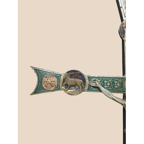 37 - 19th. C. polychrome painted crucifix of our Lord {   52cm H X 38m W X 4cm D }. NOT AVAILABLE TO VIEW... 