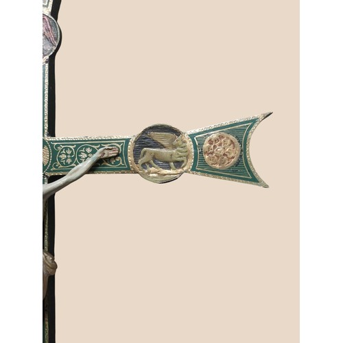 37 - 19th. C. polychrome painted crucifix of our Lord {   52cm H X 38m W X 4cm D }. NOT AVAILABLE TO VIEW... 