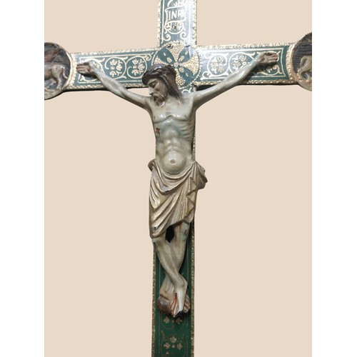 37 - 19th. C. polychrome painted crucifix of our Lord {   52cm H X 38m W X 4cm D }. NOT AVAILABLE TO VIEW... 