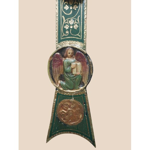 37 - 19th. C. polychrome painted crucifix of our Lord {   52cm H X 38m W X 4cm D }. NOT AVAILABLE TO VIEW... 