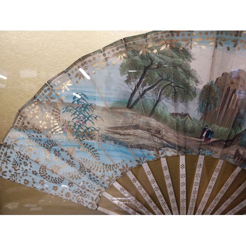 54A - Framed Victorian Ladies fan in the Oriental manner. {47 cm H x 69 cm W}