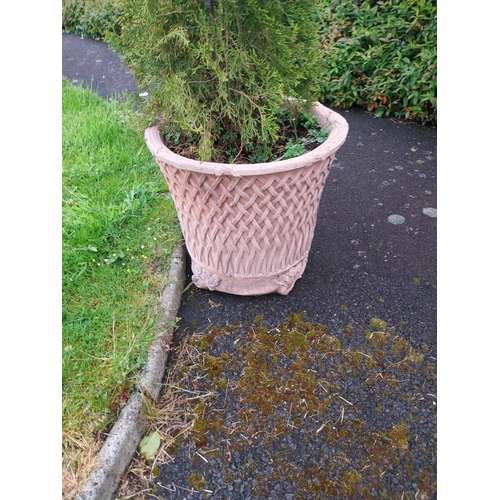 38 - Pair of moulded stone planter with lattice design {50cm H x 53cm Dia.} (Plants not included)