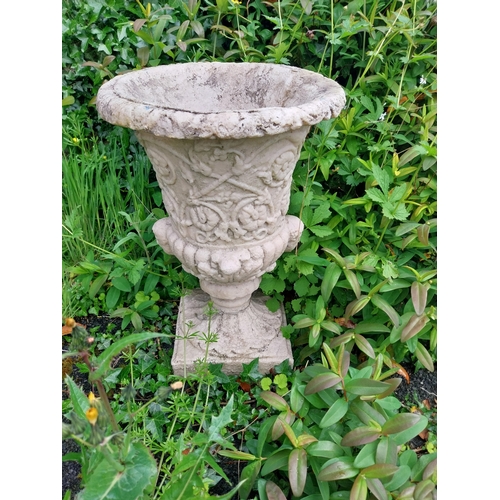 3 - Marble resin urn in the Roman manner {58cm H x 40cm Dia.} (Flowers not included)