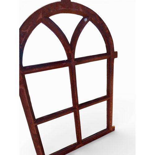 16 - Cast iron arched top garden mirror. {69 cm H x 46 cm W}.
