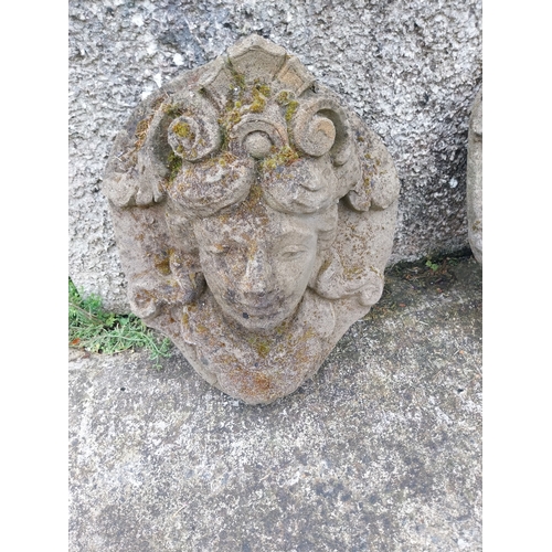 26 - Pair of early 20th C. moulded stone plaques {55cm H x 40cm W x 17cm D}