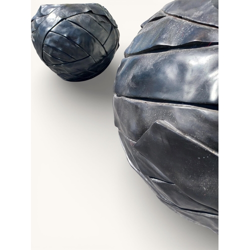 32 - Pair of monumental exceptional quality bronze contemporary planters. TREES NOT INCLUDED {90 cm H x 1... 