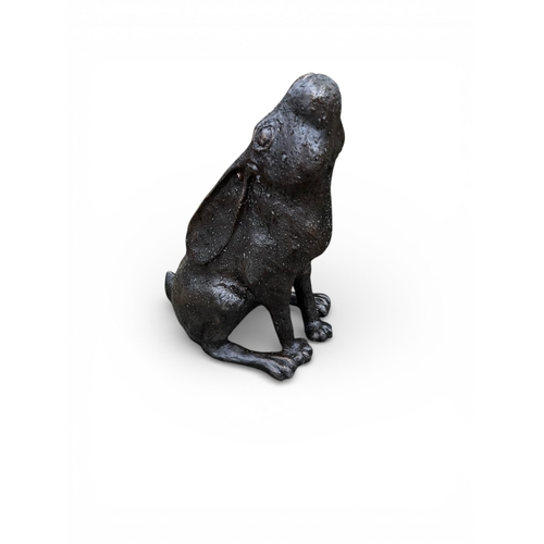 42 - Exceptional quality bronze statue of a seated Hare with ears back  {36 cm H x 38 cm W x 23 cm D}.