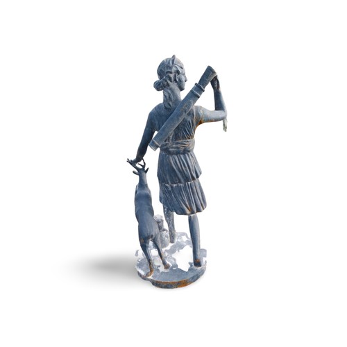 46 - Cast iron statue of Diana the Huntress with lead effect paint. {187 cm H x 90 cm H x 97 cm D}.