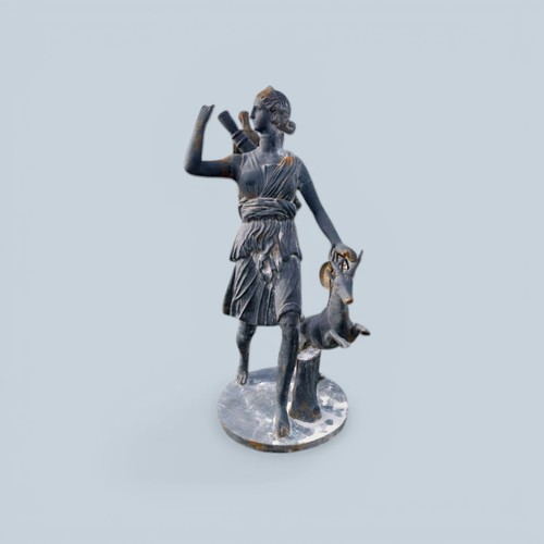 46 - Cast iron statue of Diana the Huntress with lead effect paint. {187 cm H x 90 cm H x 97 cm D}.