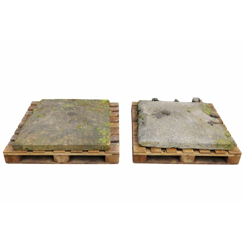 48 - Two early 19th C. sandstone pier caps. {28 cm H x 91 cm W x 91 cm D}.