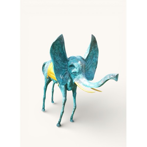 52 - Bronze Elephant with gilded Salvador Dali style decoration. {138 cm H x 170 cm W x 73 cm D}.