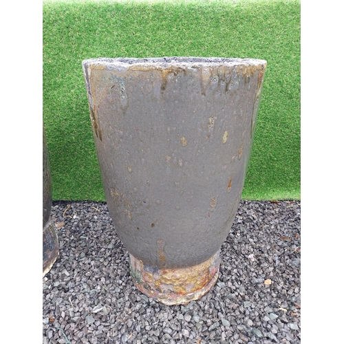 58 - Early 20th C. German Smelting pot with pouring lip on stand. {67 cm H x 41 cm W x 44 cm D}.