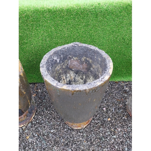 58 - Early 20th C. German Smelting pot with pouring lip on stand. {67 cm H x 41 cm W x 44 cm D}.