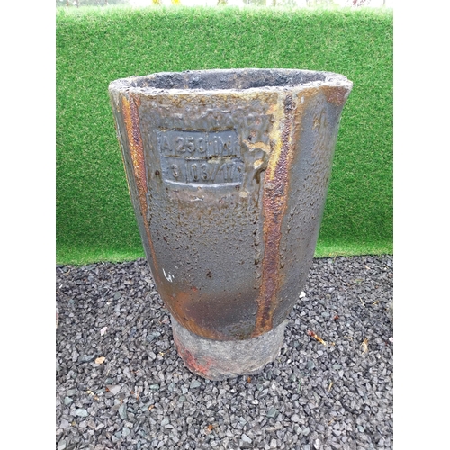 58A - Early 20th C. German Smelting pot with pouring lip on stand. {67 cm H x 41 cm W x 44 cm D}.