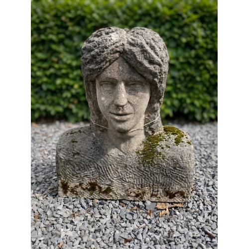 34 - Carved stone bust of Gentleman. {53 cm H x 45 cm W x 25 cm D}.
