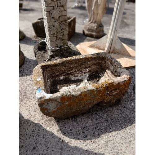 29 - 19th. C.  sandstone trough.  {H 18cm x W 46cm x D 29cm}. NOT ON SITE FOR VIEWING