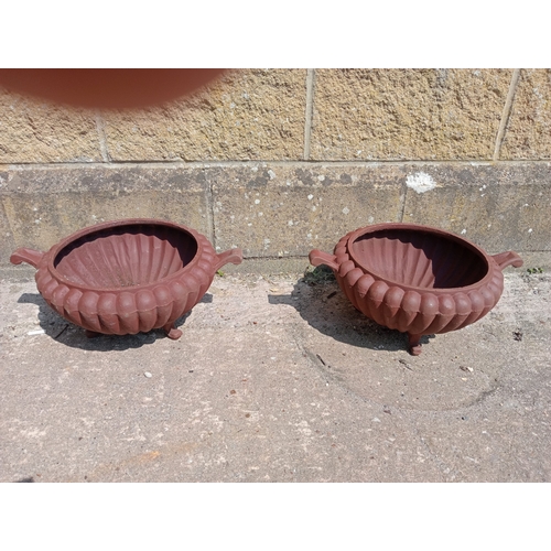 39 - Pair of cast iron fluted planters.  {H 17cm x W 42cm x D 32cm}. NOT ON SITE FOR VIEWING