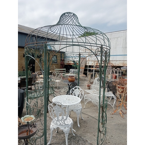 53 - Wrought iron Italian gazebo with scroll and floral decoration.  {H 260cm x W 187cm}. NOT ON SITE FOR... 