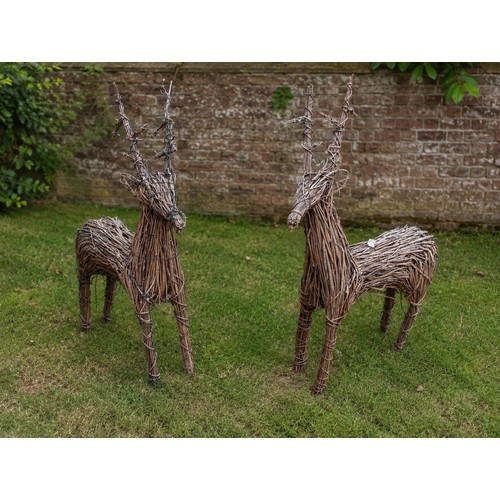 49 - Pair of Stags made from willow.  {H 137cm x W 27cm x D 70cm}. NOT ON SITE FOR VIEWING