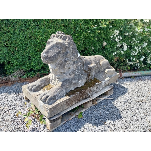 8 - 19th C. weathered compositon model of recumbent Lion. {79 cm H x 150 cm W x 62 cm D}.