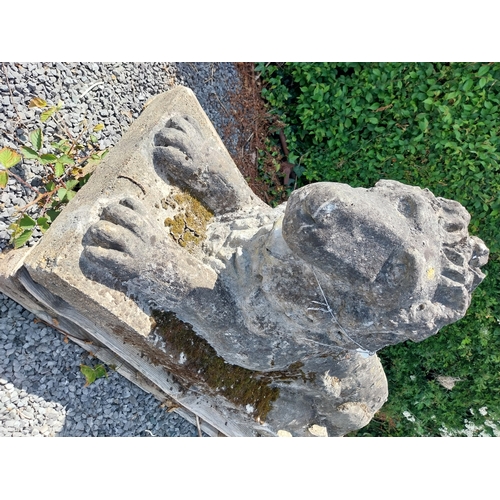 8 - 19th C. weathered compositon model of recumbent Lion. {79 cm H x 150 cm W x 62 cm D}.