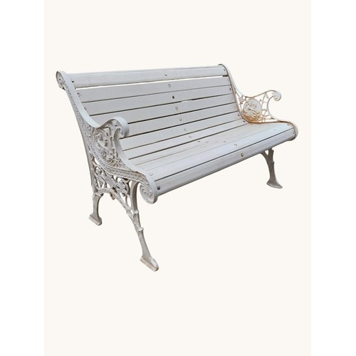14 - Cast iron garden bench with wooden laths. {75 cm H x 110 cm W x 60 cm D}.