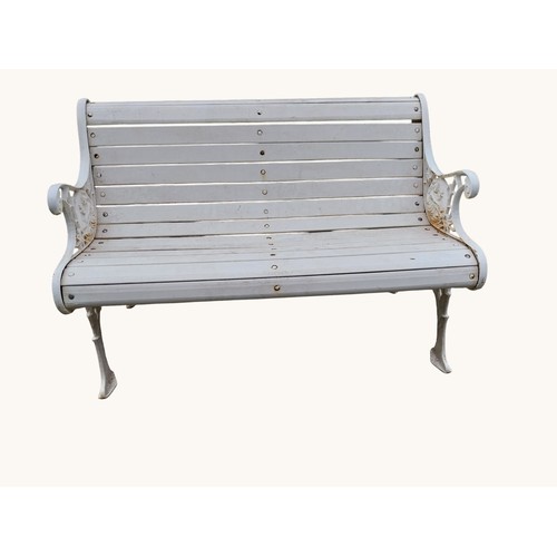 14 - Cast iron garden bench with wooden laths. {75 cm H x 110 cm W x 60 cm D}.