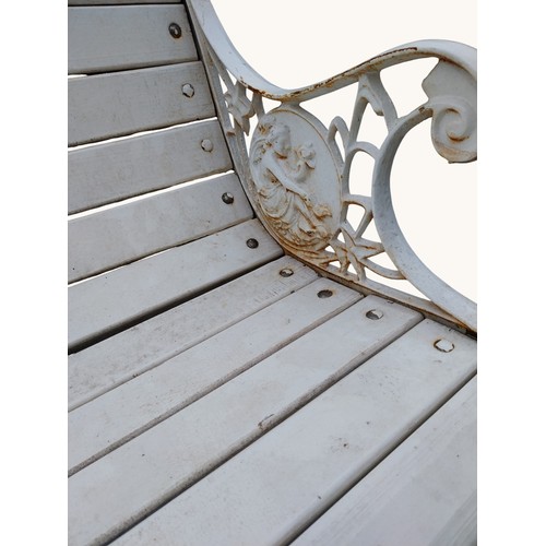14 - Cast iron garden bench with wooden laths. {75 cm H x 110 cm W x 60 cm D}.
