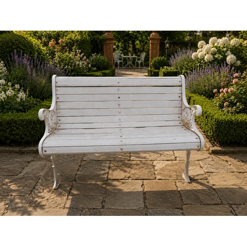 14 - Cast iron garden bench with wooden laths. {75 cm H x 110 cm W x 60 cm D}.