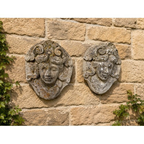 26 - Pair of early 20th C. moulded stone plaques {55cm H x 40cm W x 17cm D}