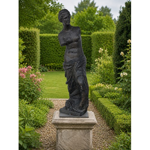 50 - Good quality bronze effect spelter statue of Venus de Milo. { 106cm H X 34cm Sq. }.
