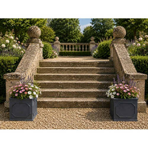 20 - Pair of good quality cast lead effect metal planters in the Georgian style {28cm H x 32cm W x 32cm D... 
