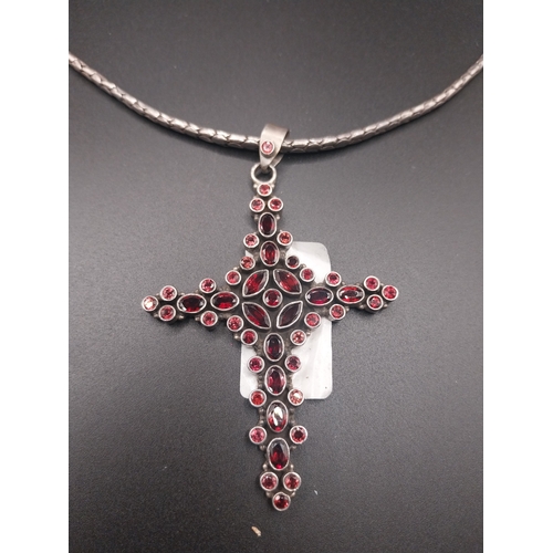 19 - Middle Eastern cross necklace with Garnets. Wt: 58 grms.