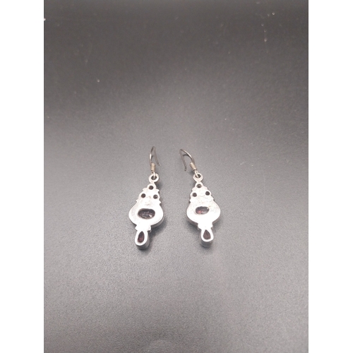 20 - Middle Eastern drop earrings with Garnets. Wt: 7.9 grms.