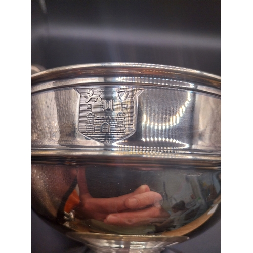 45 - Silver trophy. Hallmarked London. { 12 cm H x 18 cm W }. Wt: 177 grms.
